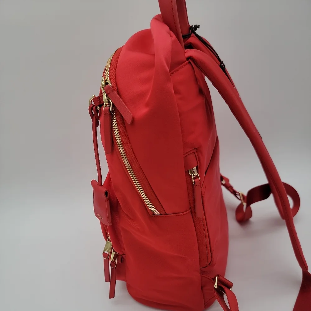 Tumi Red Backpack with Gold Hardware